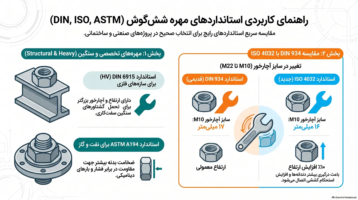 راهنمای جامع استانداردهای فنی مهره‌ شش‌ گوش